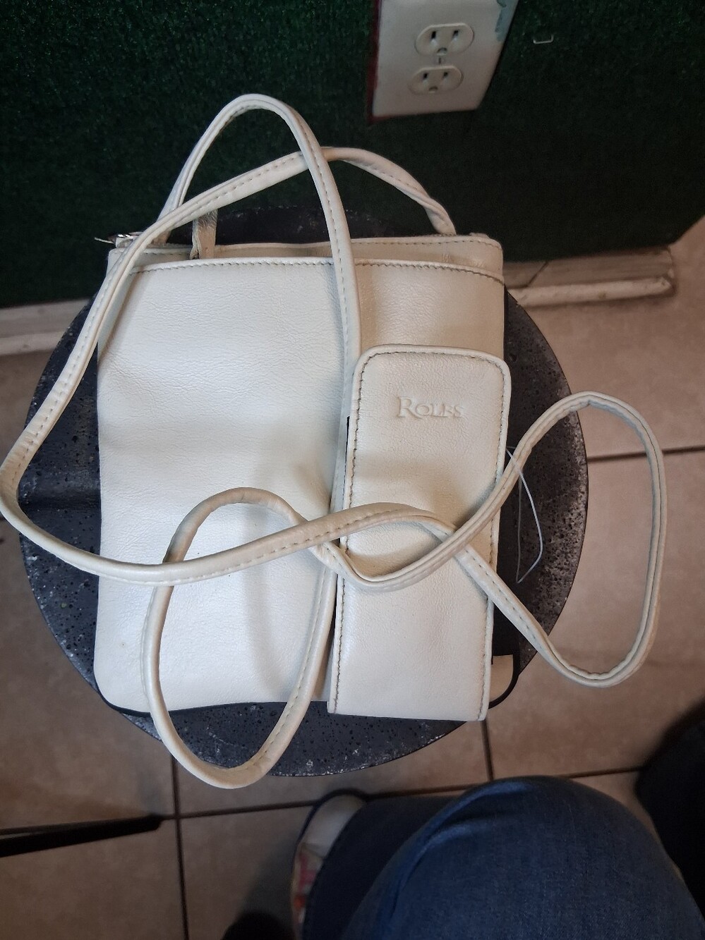 White Leather Crossbody Bag with Card Holder